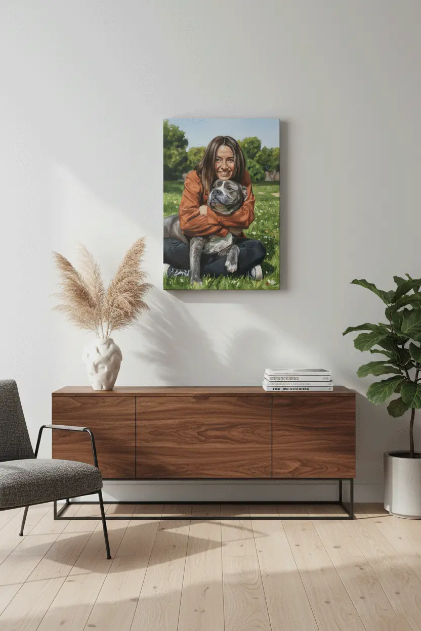 Gallery Wrapped Portrait Oil Painting in a Modern Interior - GFM Painting